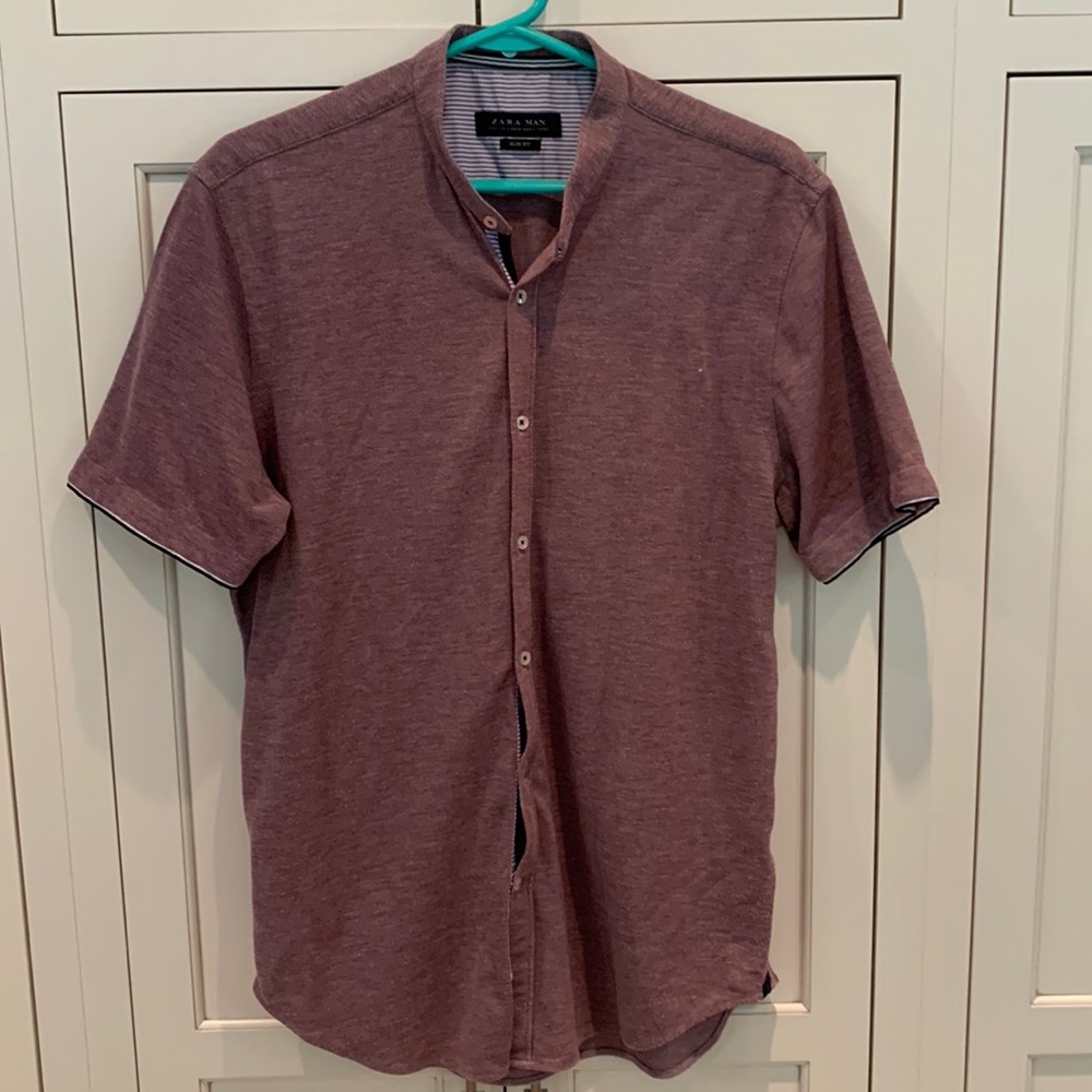 Zara button down collarless shirt